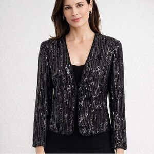 Cache Women’s Cropped Sequined Jacket Stretch Party Holiday NWT Size Large